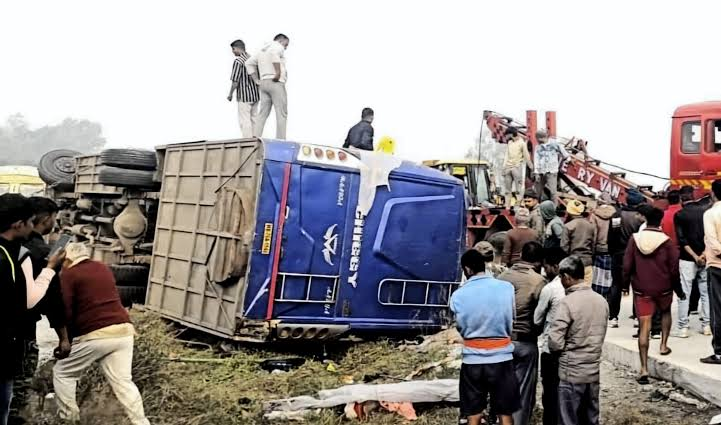Two Killed as Private Bus Overturns Near Bilagi Cross